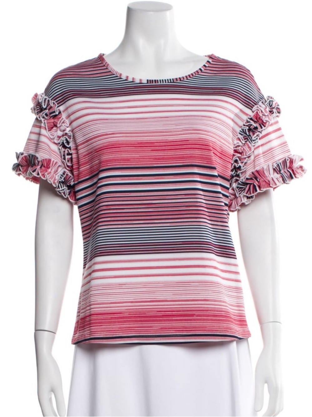 SALONI Pink & Navy Striped Ruffle Sleeve Tee